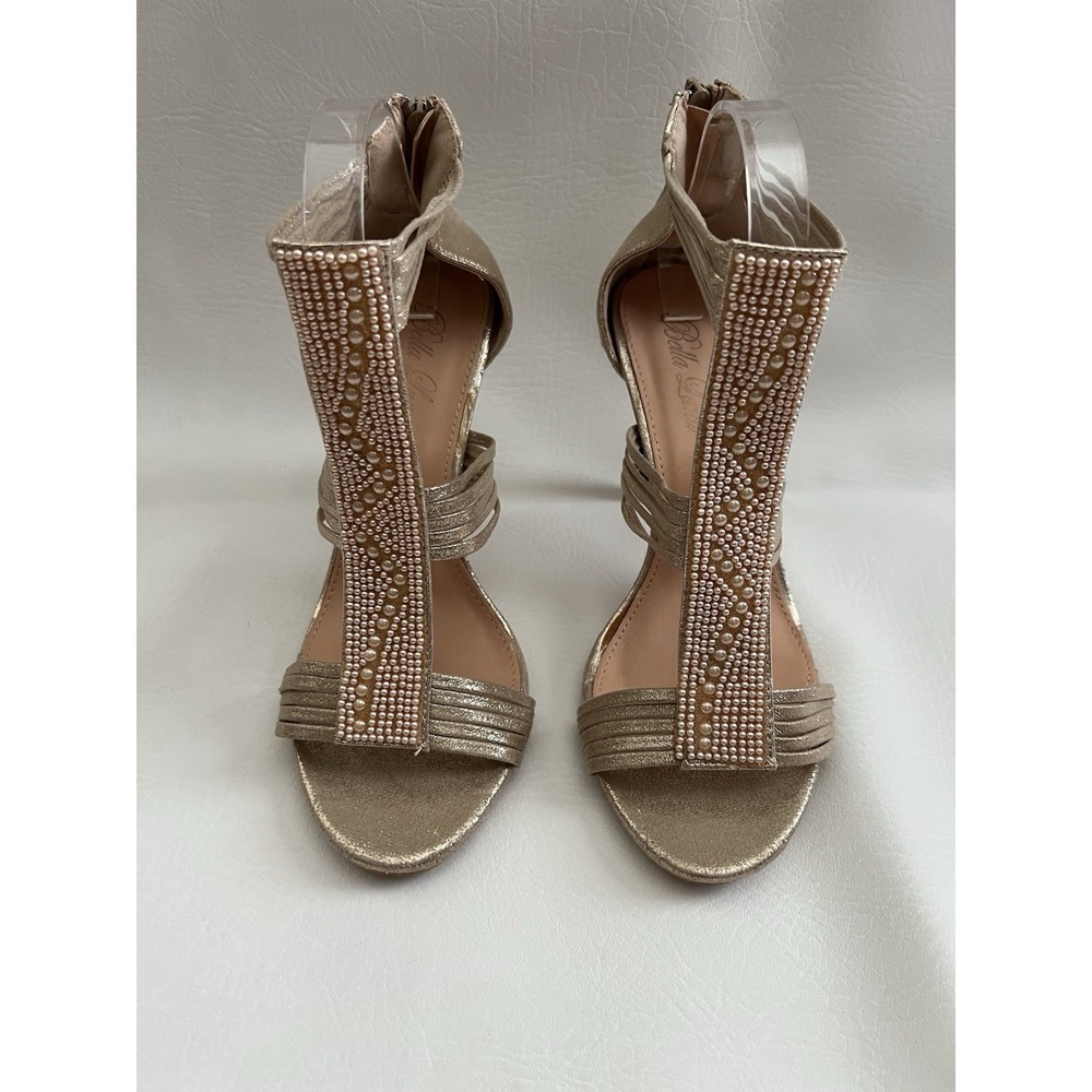 Bella Luna Womens Size 10 Gold Rhinestone Heels T Strap Sandals Wedding Prom